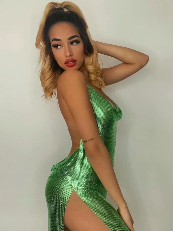 Dulzura Freakum Bling Glitter Women Halter Mini Dress Side Slit Backless Bodycon Sexy Streetwear Party Club Festival 2022 Summer Clothes 3