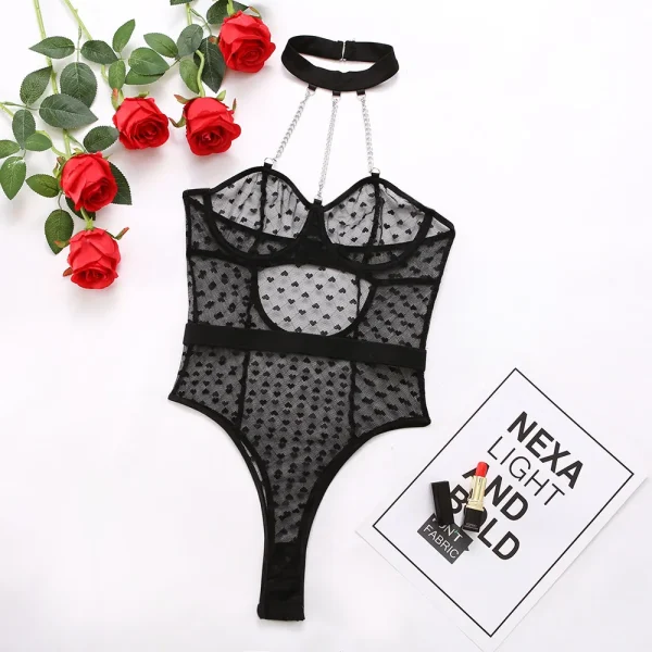 Ellolace Bodysuit Women Sensual Underwear Heart Polka Dot Open Crotchless Teddy Sexy Hot Exotic Costumes Porn Body 6
