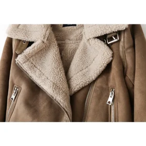 Brown Jacket For Women  Winter Vintage Fur Integrated Jacket Lapel Long Sleeves Jackets  Outwears Chic 2