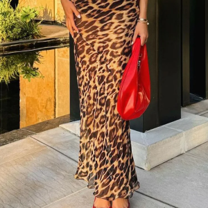Dulzura Sexy Elegant Skirt Leopard Printed Maxi Women Skirts 2024 Lady Y2K Clothes Office Club Party Casual Streetwear Wholesale
