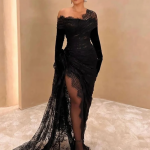 Off-Shoulder Black Lace Mermaid Prom Dress