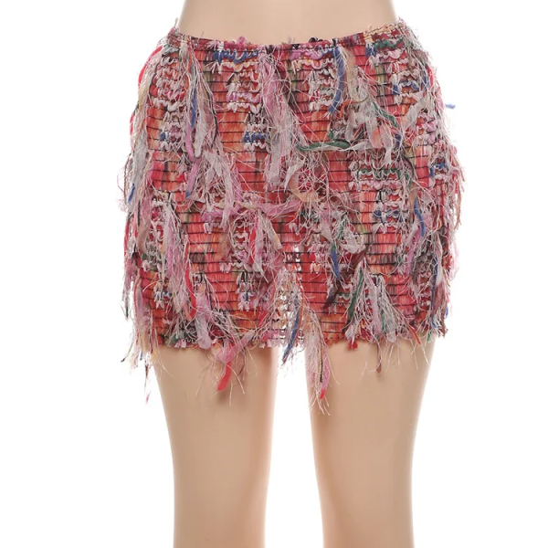 Weird Puss Colorful Tassel Skirts Peach Hip Women Thin Knit Wild Sexy Midnight Summer Trend Stretch Skinny Streetwear Bodycon 6