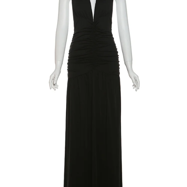 Weird Puss Ruffles Splits Dress Woman Summer Deep V-Neck Halter Backless Elegant Patchwork Solid Party Coquette Sexy Vestidos 6