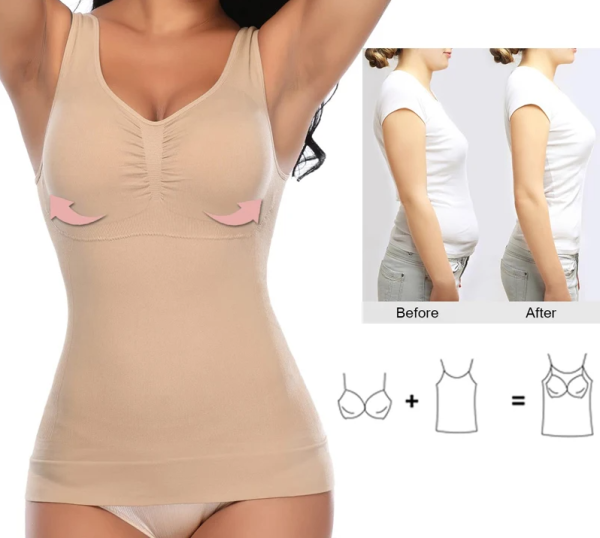 Qtree Women Tummy Control Shapewear Classic 2-IN-1 with Padded Bra High Elastic Strench Vest Body Shaper Slim Up Lift Corset 5