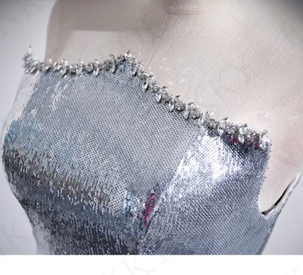 Silver Sequin A Line Prom Dress Strapless Beading Detachable Bow Special Occasion Dresses 2024 Backless فساتين للمناسبات الخاصة 4