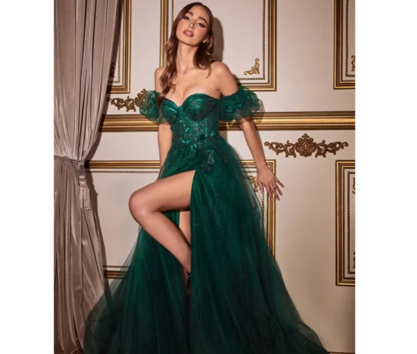 Cathy Elegant Heart Shaped Neck Tulle Prom Dress Customized Sweet Puffy Sleeves Vestidos De Novia  Side Split robes de soirée 1