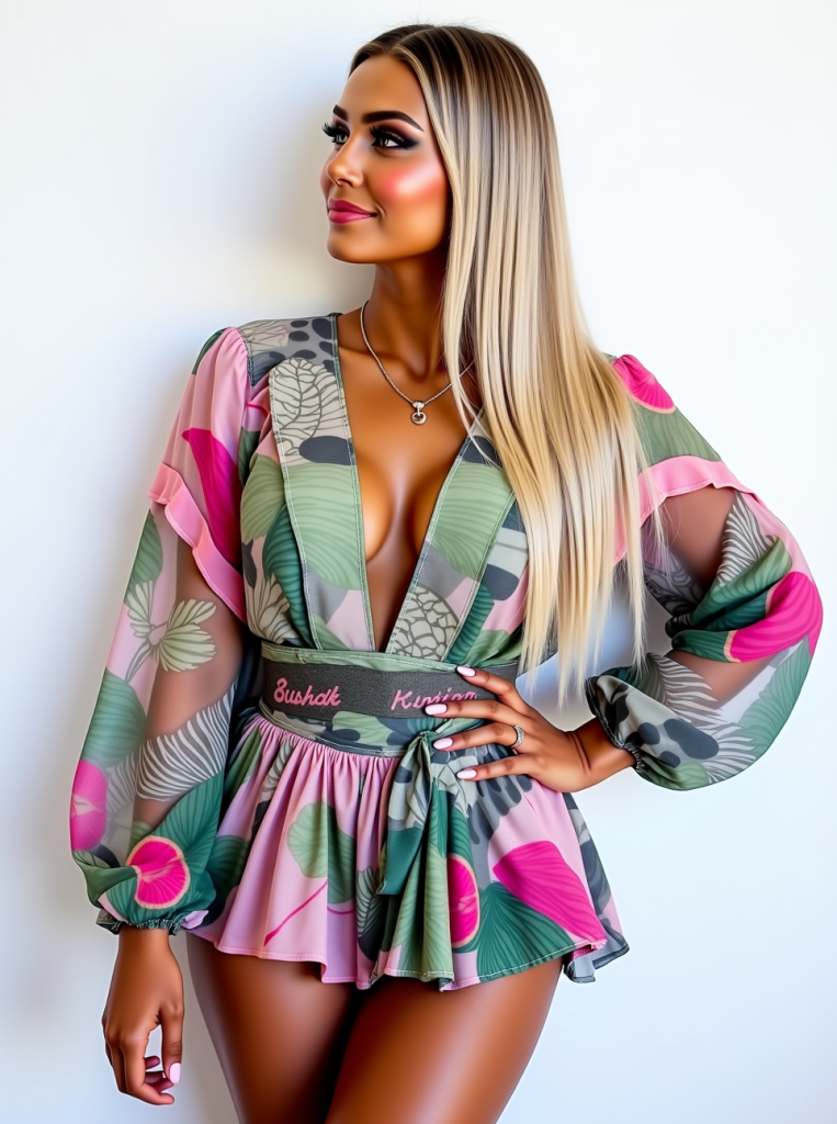 Deep V Neck Jumpsuit with Belt