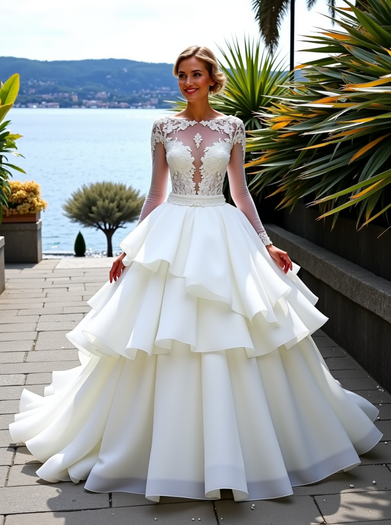 Backless Tulle Wedding Dress with Appliques and Beading