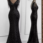 Shimmering Black Sequin Mermaid Gown V-Neck