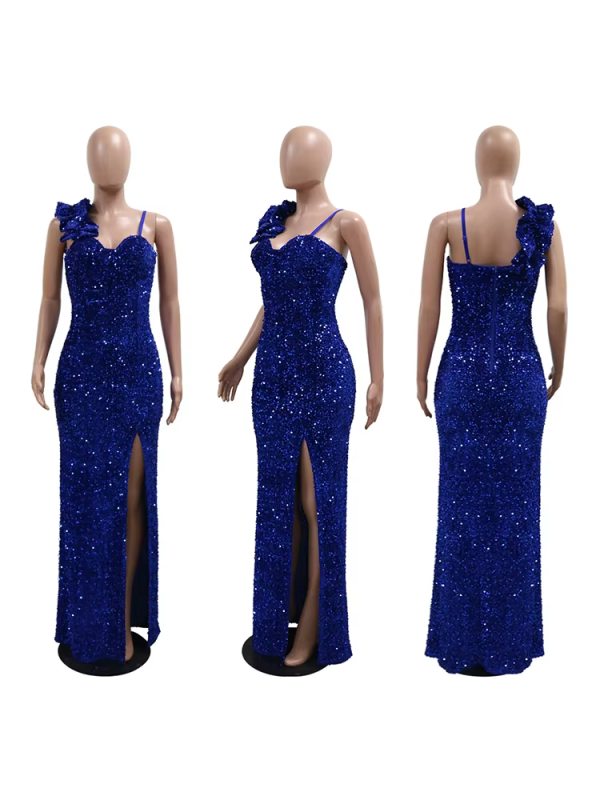 New Sexy Slit Leg Padded Long Cocktail Prom Dress Women‘s Luxury Sequin Strap Evening Party Wedding Gown Birthday Night Vestidos 4