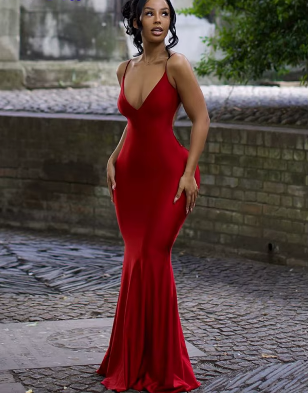 Weird Puss Sexy Backless Women Evening Maxi Dress Folds V-Neck Sleeveless Coquette Elegant Mermaid Matching Banquet Prom Bodycon 4