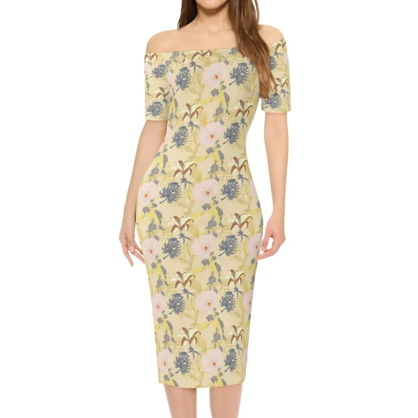 Elegant Women's Off The Shoulder Office Lady Dress - Image 2