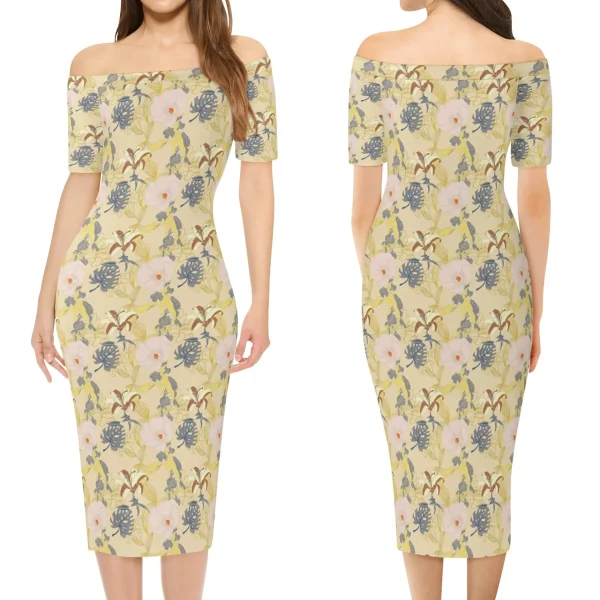 Elegant Women's Off The Shoulder Office Lady Dress - Image 3