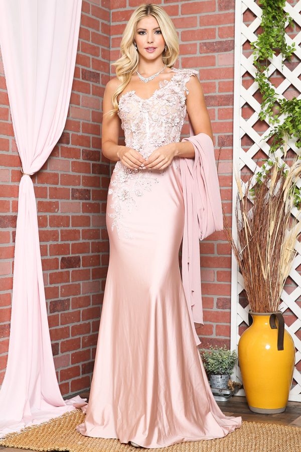 Strap One Shoulder 3D Floral Applique Mermaid Long Evening & Prom Dress AC388 - Image 9