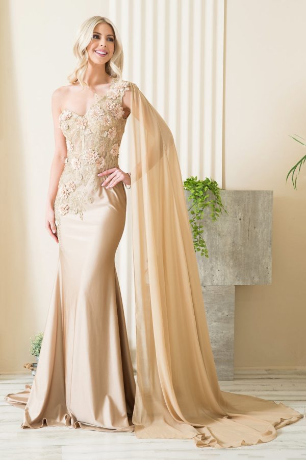 Strap One Shoulder 3D Floral Applique Mermaid Long Evening & Prom Dress AC388 - Image 21