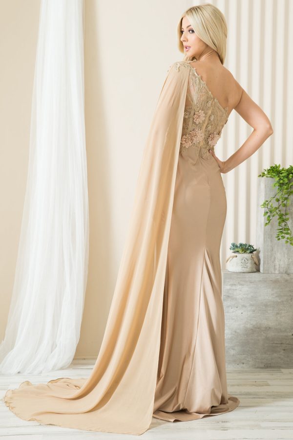 Strap One Shoulder 3D Floral Applique Mermaid Long Evening & Prom Dress AC388 - Image 5