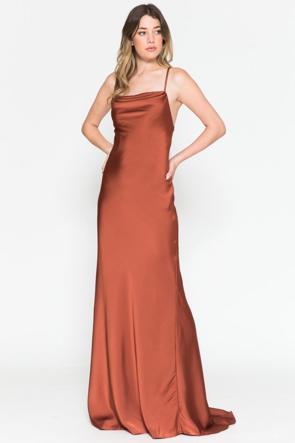 Cowl Neck Spaghetti Straps Satin Long Wedding & Evening Dress AC6111 - Image 7
