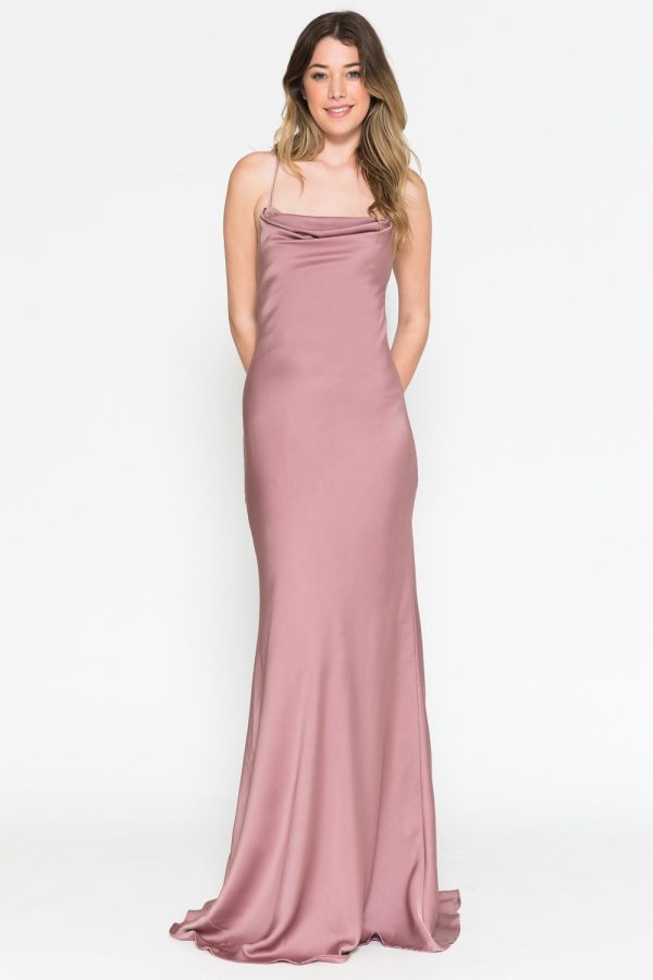 Cowl Neck Spaghetti Straps Satin Long Wedding & Evening Dress AC6111 - Image 27
