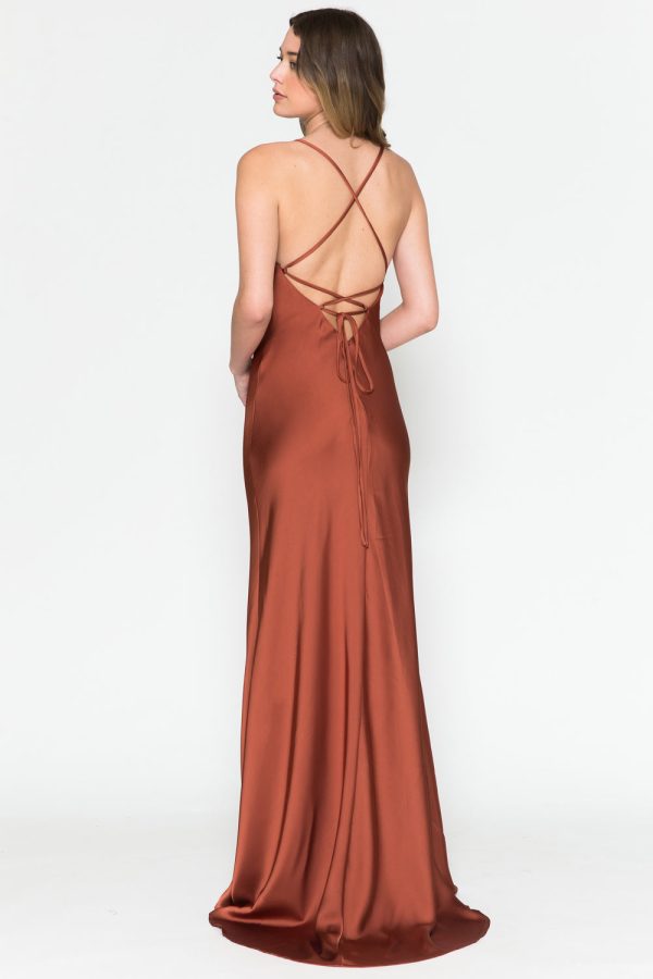 Cowl Neck Spaghetti Straps Satin Long Wedding & Evening Dress AC6111 - Image 5