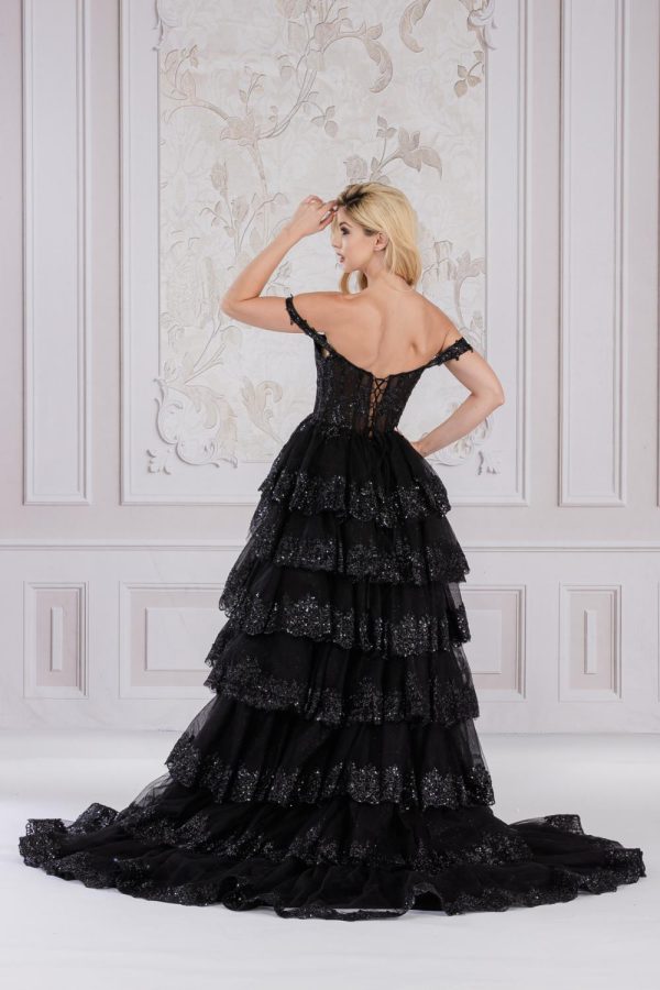 Off Shoulder Embellished Glitter Sweetheart Layered Skirt Long Prom Dress ACTM1012 - Image 2