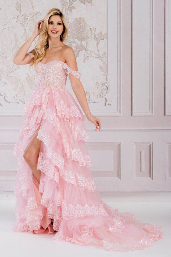 Off Shoulder Embellished Glitter Sweetheart Layered Skirt Long Prom Dress ACTM1012 - Image 4