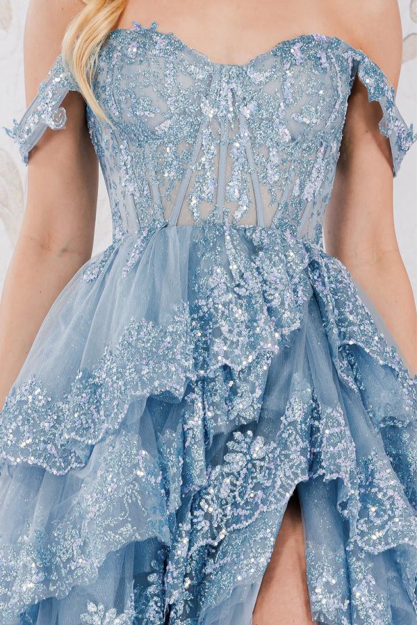 Off Shoulder Embellished Glitter Sweetheart Layered Skirt Long Prom Dress ACTM1012 - Image 5