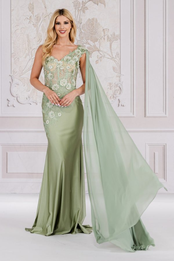 Strap One Shoulder 3D Floral Applique Mermaid Long Evening & Prom Dress AC388 - Image 28