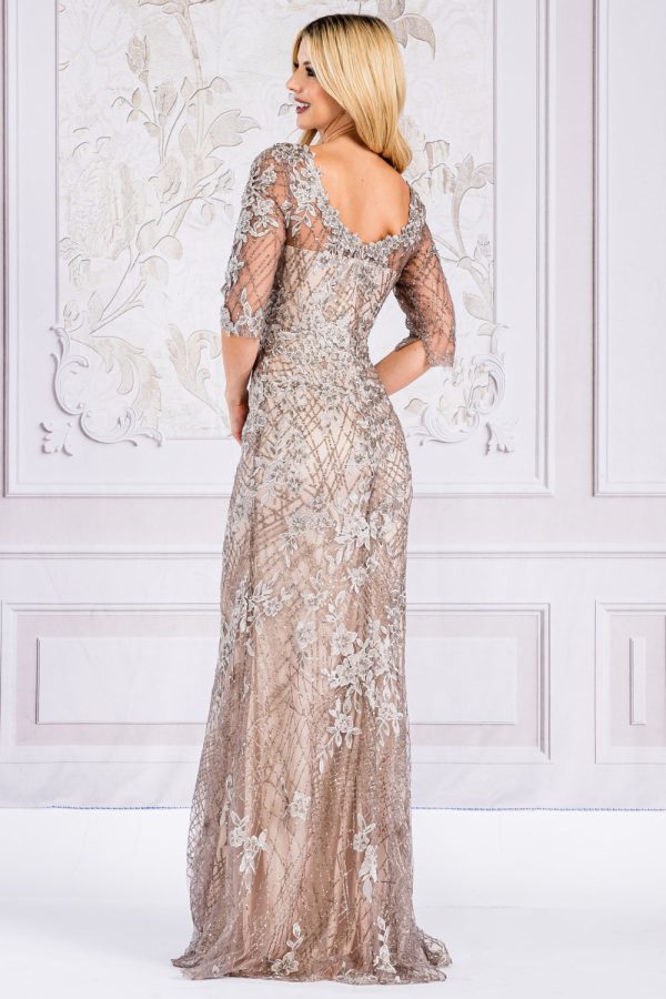 Embroidered Lace Trumpet Sheer 3/4 Sleeves Long Mother Of The Bride Dress AC7045 Sale - Image 2