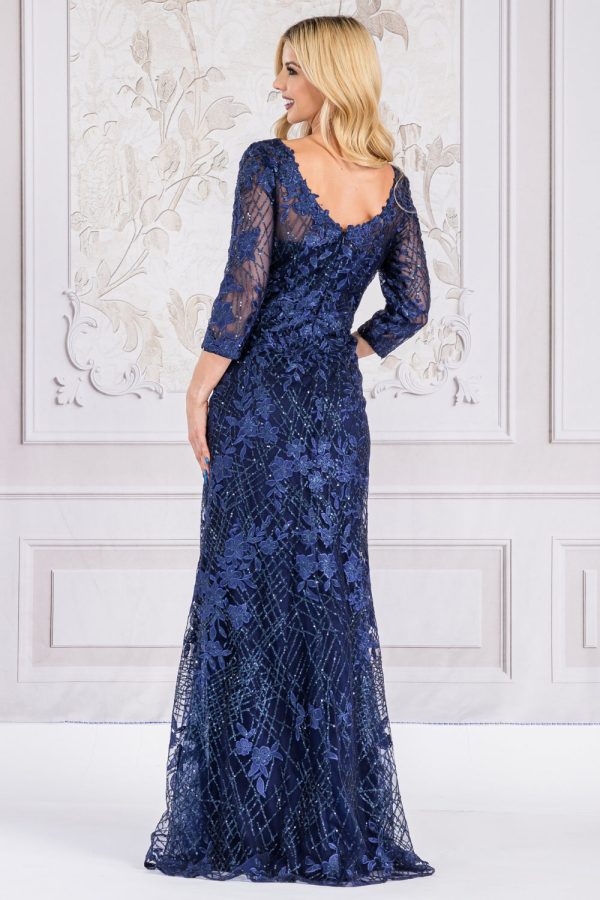Embroidered Lace Trumpet Sheer 3/4 Sleeves Long Mother Of The Bride Dress AC7045 Sale - Image 4