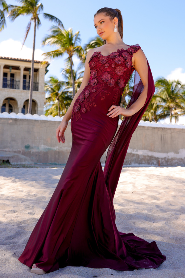 Strap One Shoulder 3D Floral Applique Mermaid Long Evening & Prom Dress AC388 - Image 35