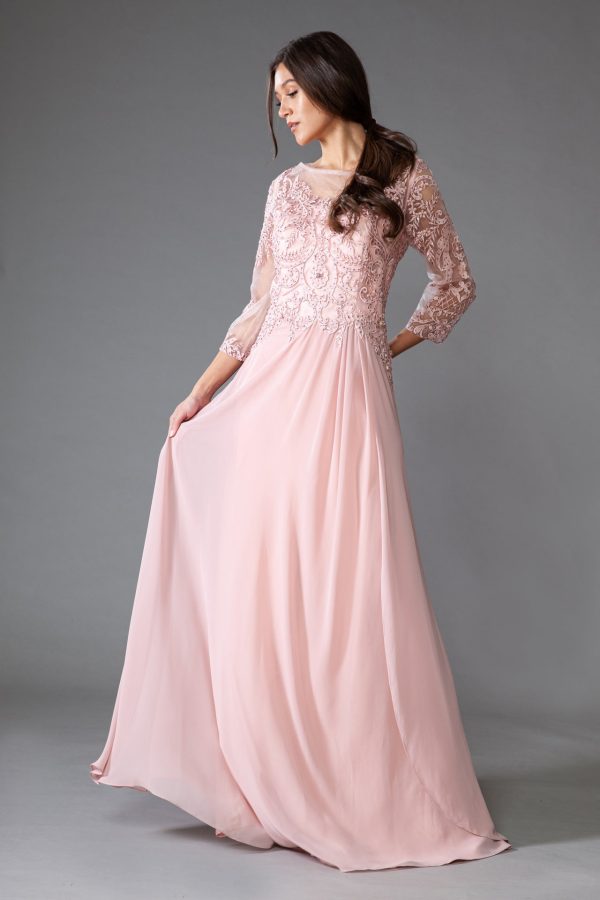 Sheer Sleeves Embroidered Lace Bodice Long Mother Of The Bride Dress AC7043 - Image 10