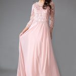 Sheer Sleeves Embroidered Lace Bodice Long Mother Of The Bride Dress AC7043