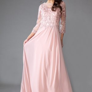Sheer Sleeves Embroidered Lace Bodice Long Mother Of The Bride Dress AC7043