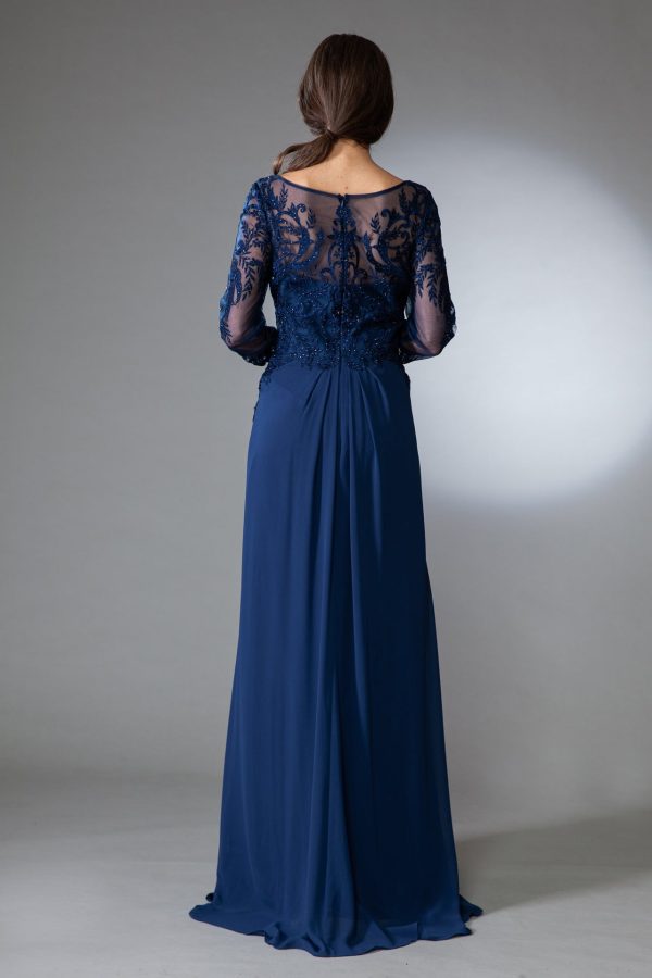 Sheer Sleeves Embroidered Lace Bodice Long Mother Of The Bride Dress AC7043 - Image 2