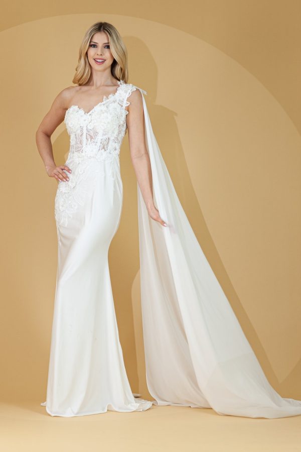 Strap One Shoulder 3D Floral Applique Mermaid Long Evening & Prom Dress AC388 - Image 44
