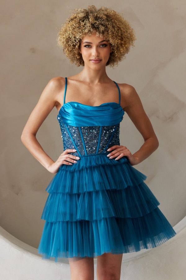 Ruffle Skirt Sweetheart Sheer Bodice Short Cocktail Dress ACBZ9023S - Image 3
