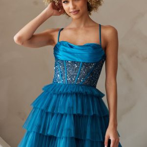Ruffle Skirt Sweetheart Sheer Bodice Short Cocktail Dress ACBZ9023S