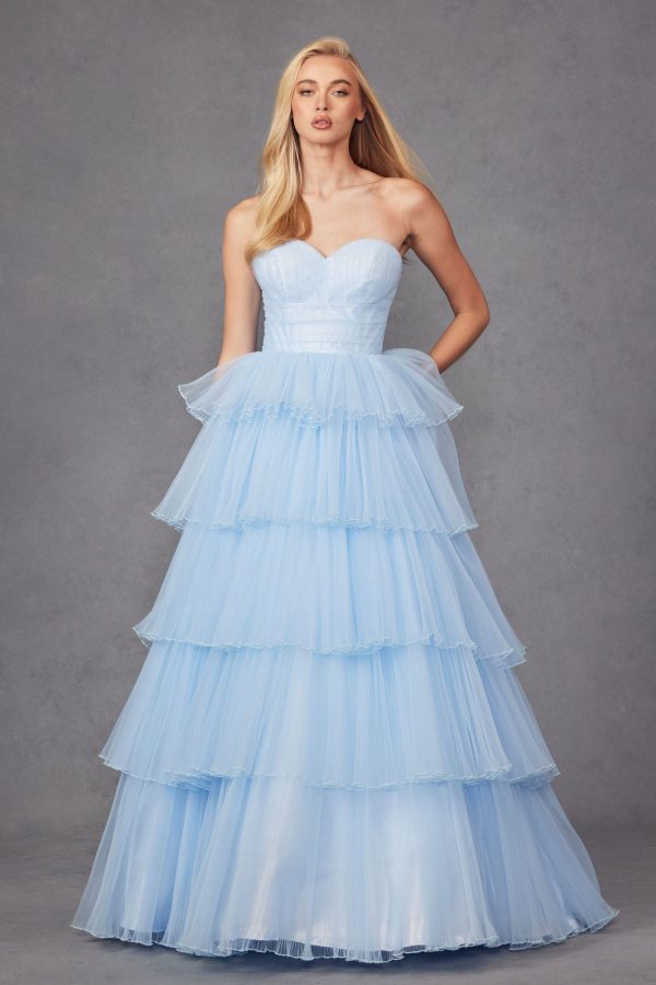 Ruffle Tulle Skirt Strapless Sweetheart A-Line Long Prom Dress JTJT2452K - Image 3