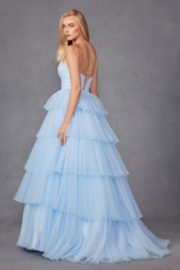 Ruffle Tulle Skirt Strapless Sweetheart A-Line Long Prom Dress JTJT2452K - Image 4