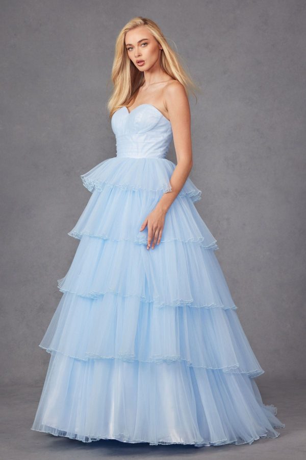 Ruffle Tulle Skirt Strapless Sweetheart A-Line Long Prom Dress JTJT2452K - Image 5