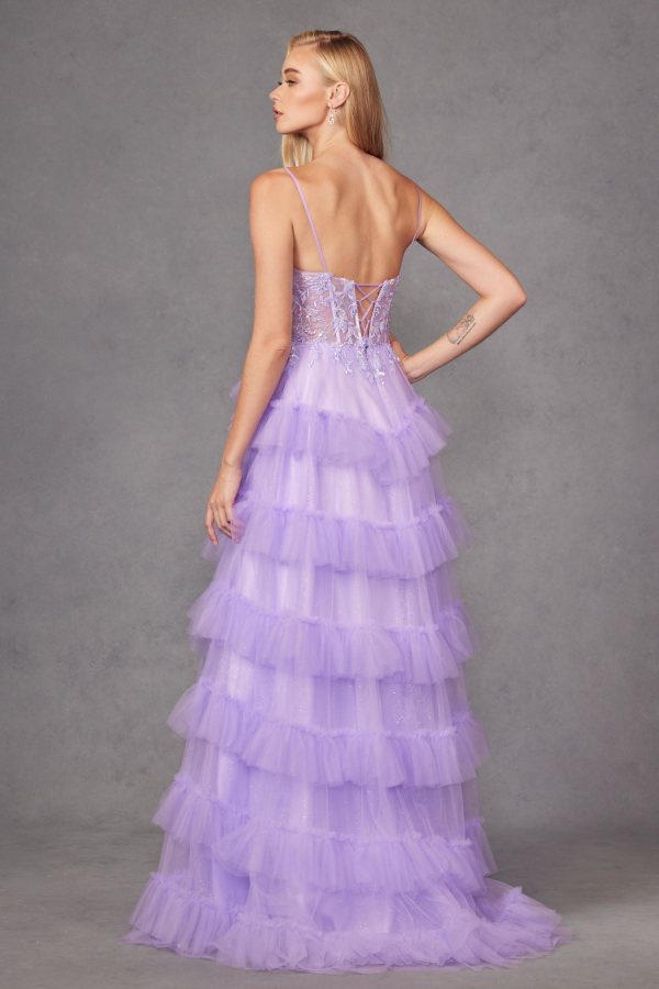 Fitted Beaded Tulle Ruffle Skirt Side Slit Lace Corset Long Prom Dress JTJT2459A - Image 4