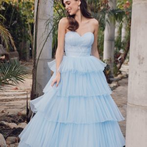 Ruffle Tulle Skirt Strapless Sweetheart A-Line Long Prom Dress JTJT2452K