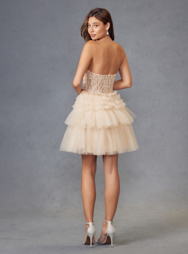 Strapless Leaf Lace Corset Bodice Ruffle Skirt Short Cocktail Dress JTJT918S - Image 5