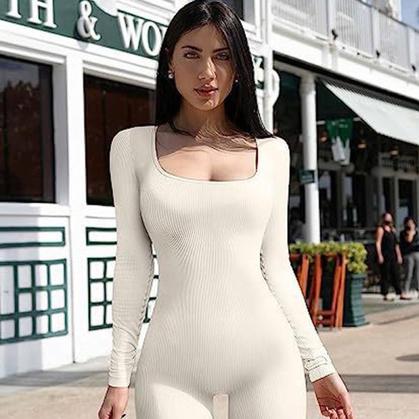 Women's Yoga Sports Fitness Jumpsuit Workout Long Sleeve Square Collar Clothing - Image 6