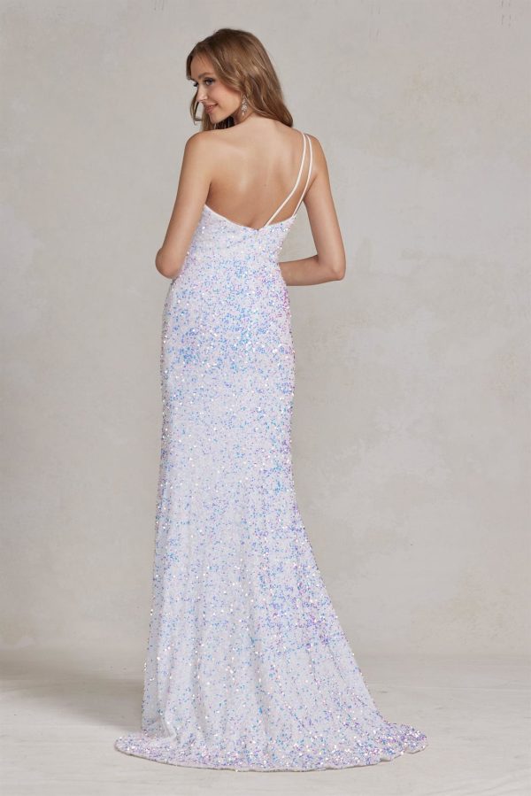 Side Slit One Shoulder Embroidered Sequins Open Back Long Evening Dress NXR1202 - Image 4