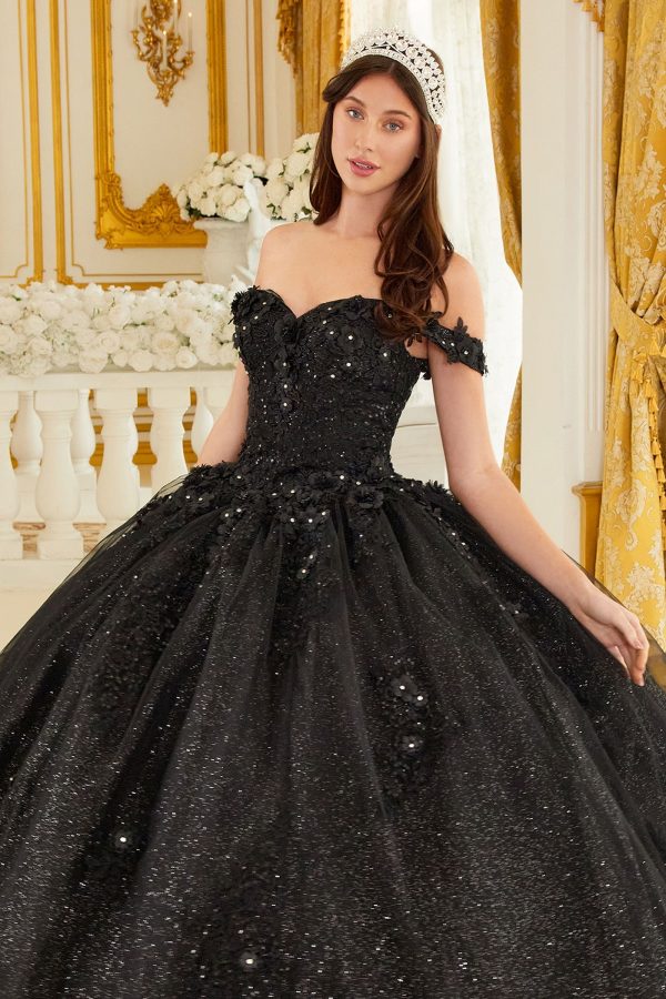 Off Shoulder Strapless Floral Sequin Open Back Long Quinceanera & Ball Dress CD15702 - Image 12