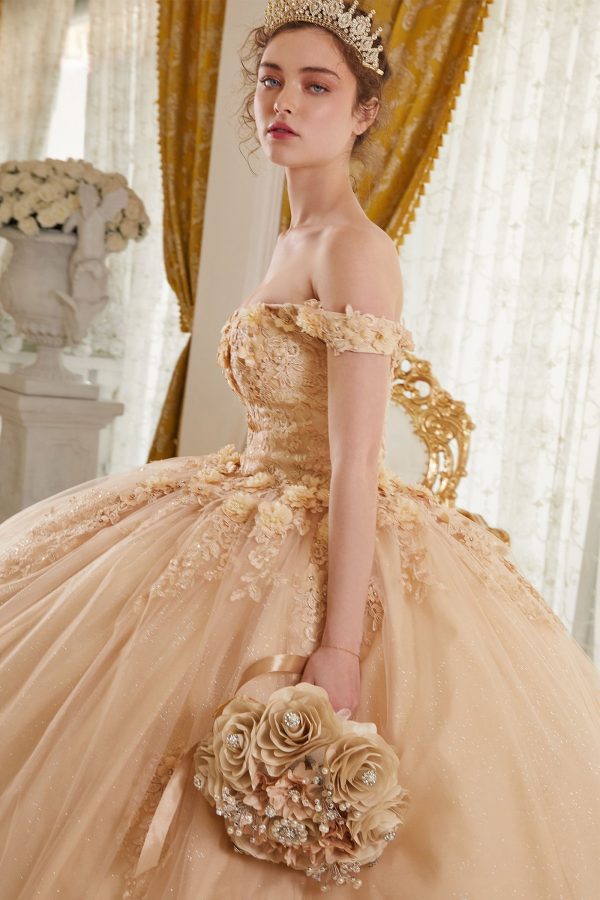 Off Shoulder Strapless Floral Sequin Open Back Long Quinceanera & Ball Dress CD15702 - Image 24