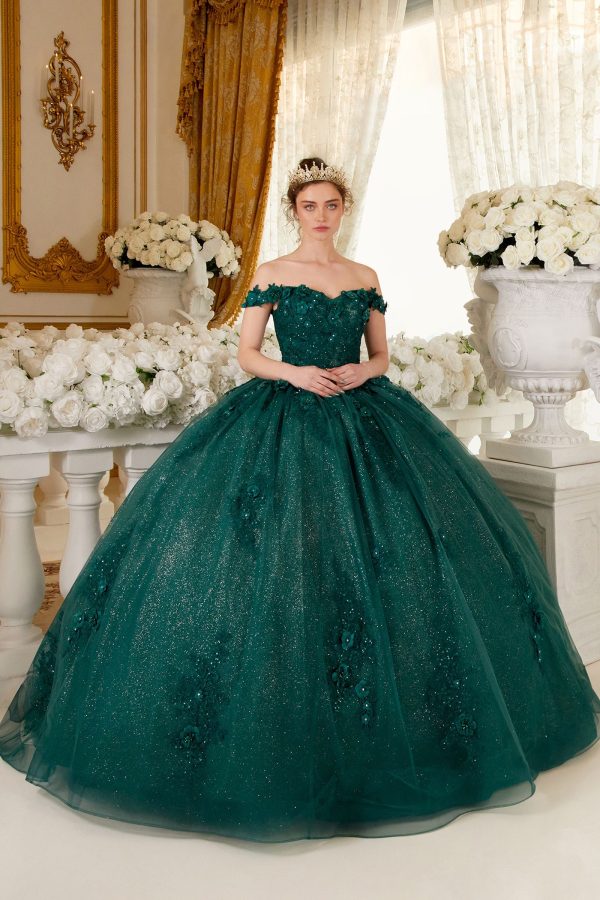 Off Shoulder Strapless Floral Sequin Open Back Long Quinceanera & Ball Dress CD15702 - Image 3