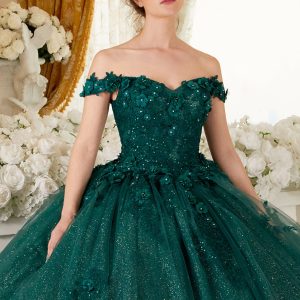 Off Shoulder Strapless Floral Sequin Open Back Long Quinceanera & Ball Dress CD15702
