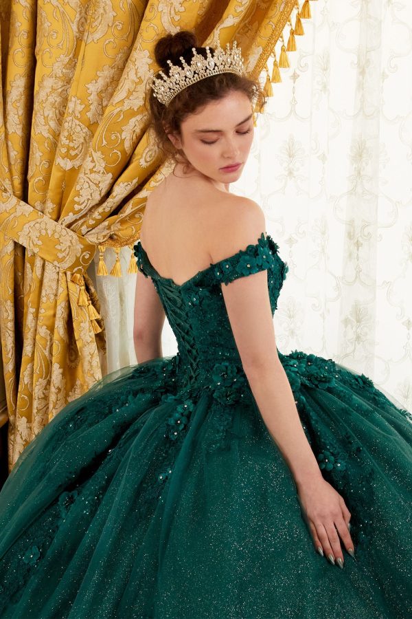 Off Shoulder Strapless Floral Sequin Open Back Long Quinceanera & Ball Dress CD15702 - Image 4